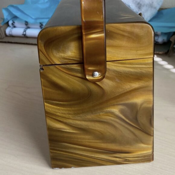 VTG 1960s STYLECRAFT MIAMI Tiger-Eye LUCITE Mid-Century Modern BOX PURSE VINTAGE - Picture 8 of 11